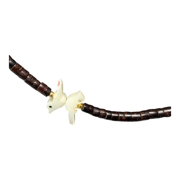 VTG Zuni Fetish Child's Necklace Carved MOP Birds on Dark Coco Heishi Beads - Picture 7 of 9